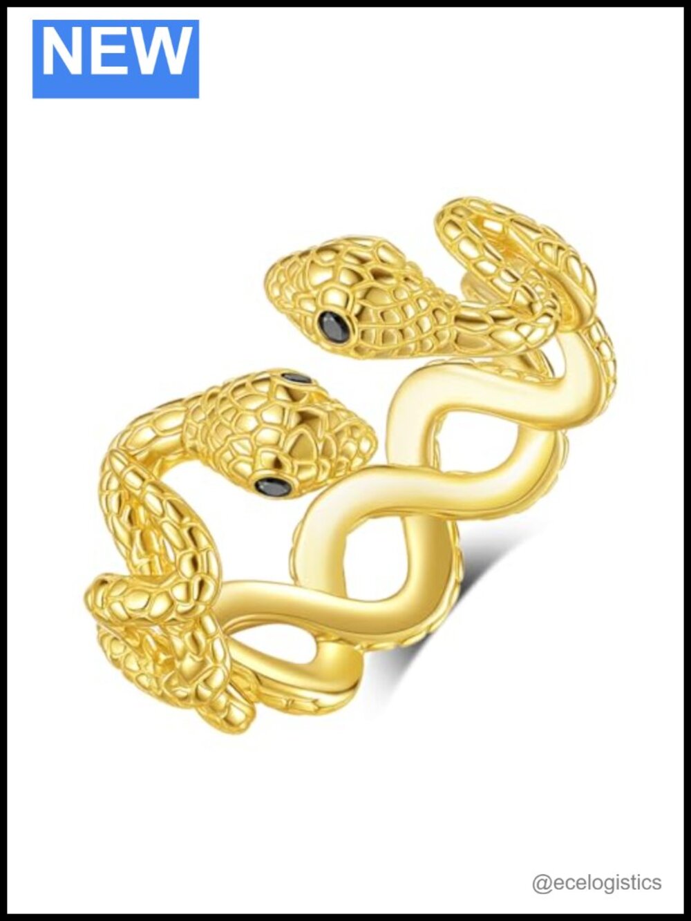 S925 Sterling Silver 18K Gold Plated Snake Ring Adjustable Open Band